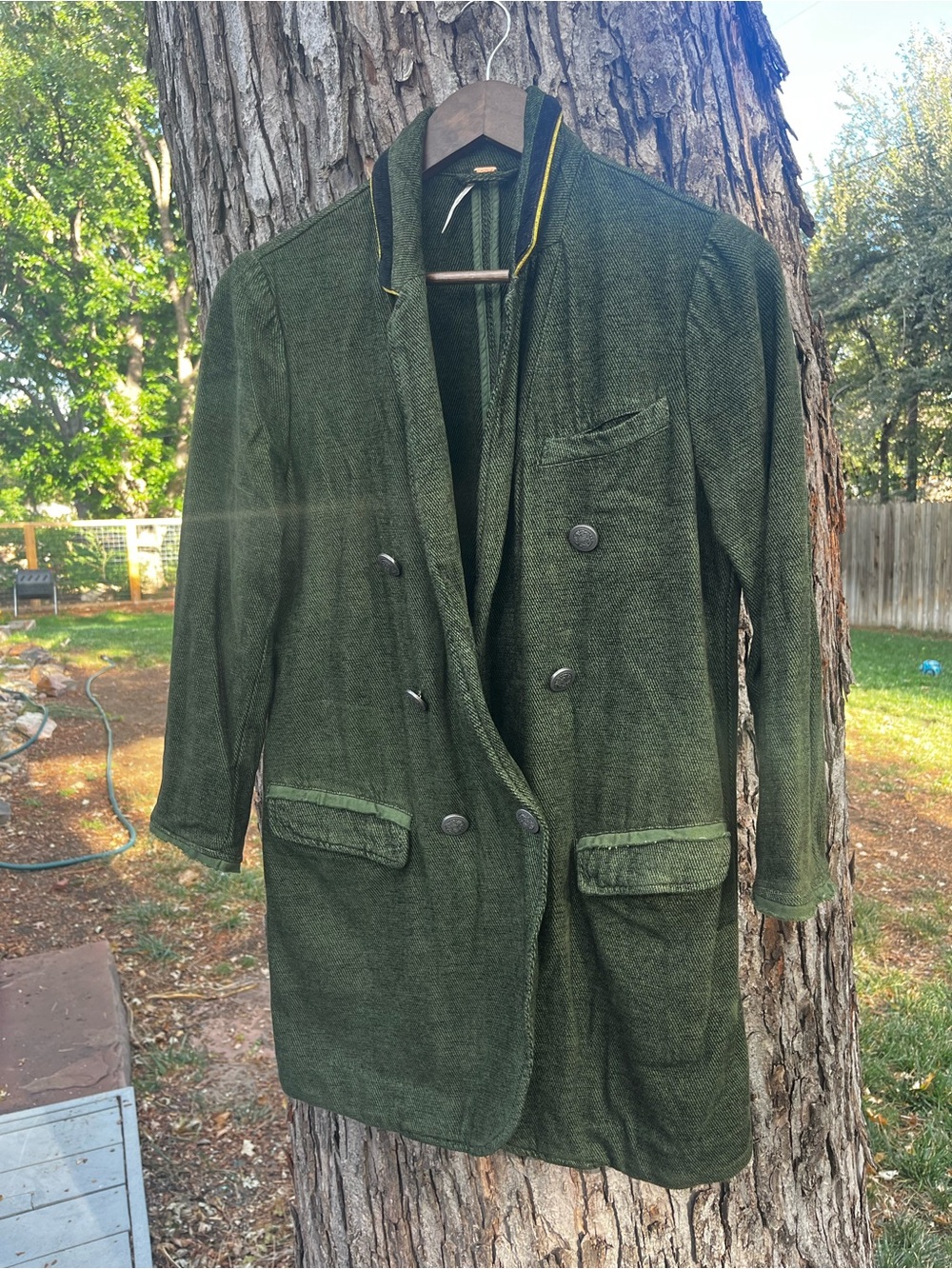 Free People Olive Green Double-Breasted Over Sized Casual Military Style Coat